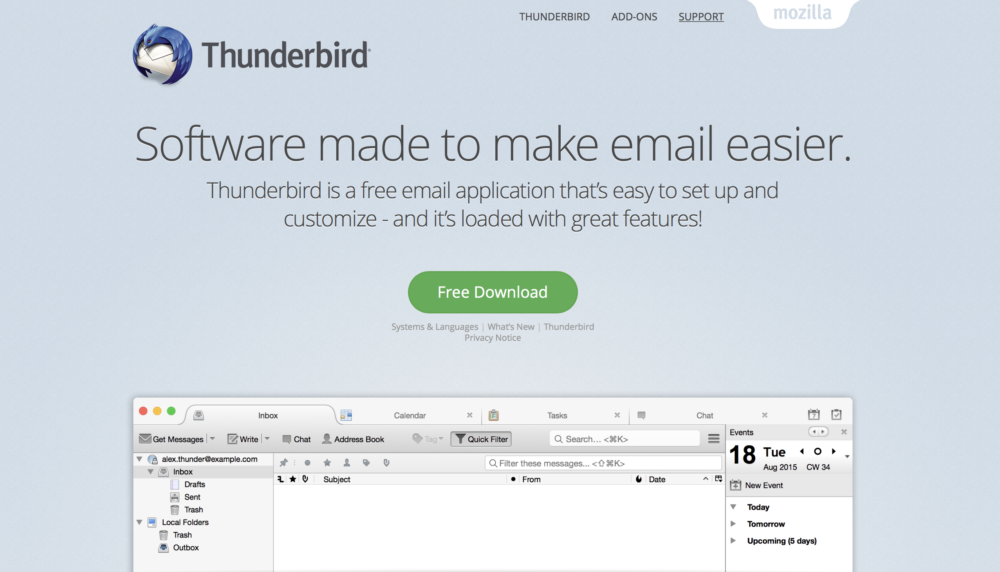 Snímka webovej stránky Thunderbird.