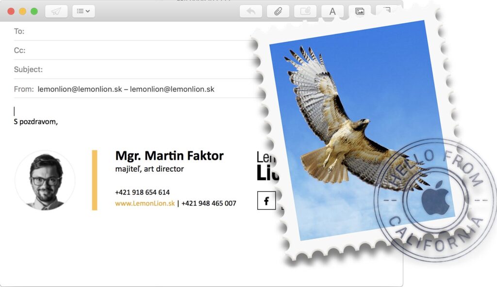 E-mailový podpis v desktopovej verzií OS X Mail od Apple