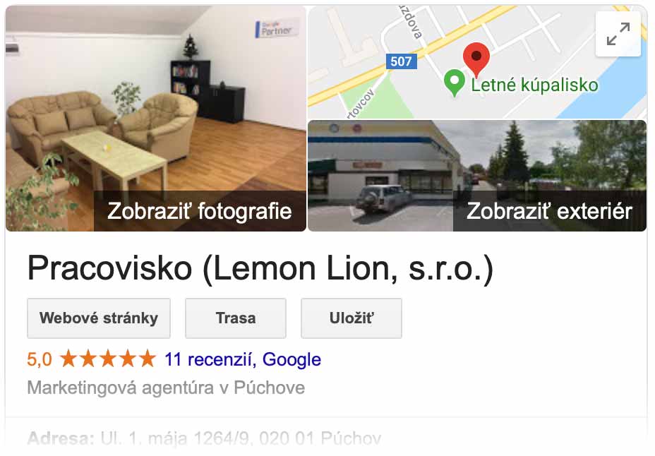 Recenzie v Google Moja firma sa zobrazujú na prominentnom mieste, hneď pod názvom firmy.